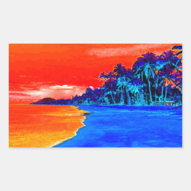 Pegatina Rectangular Pop Art Exotic Beach Palm Trees (Anverso)