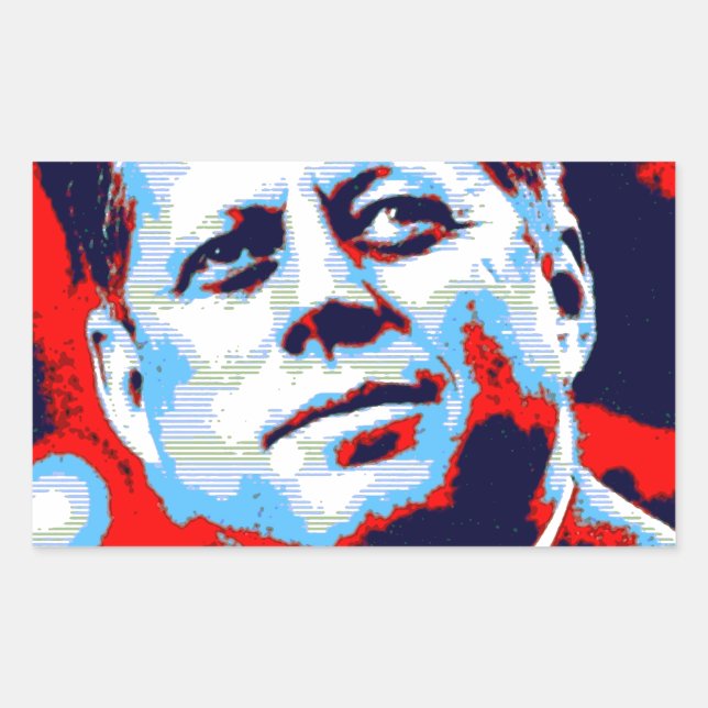 Pegatina Rectangular Pop Art JFK John F. Kennedy Blue (Anverso)