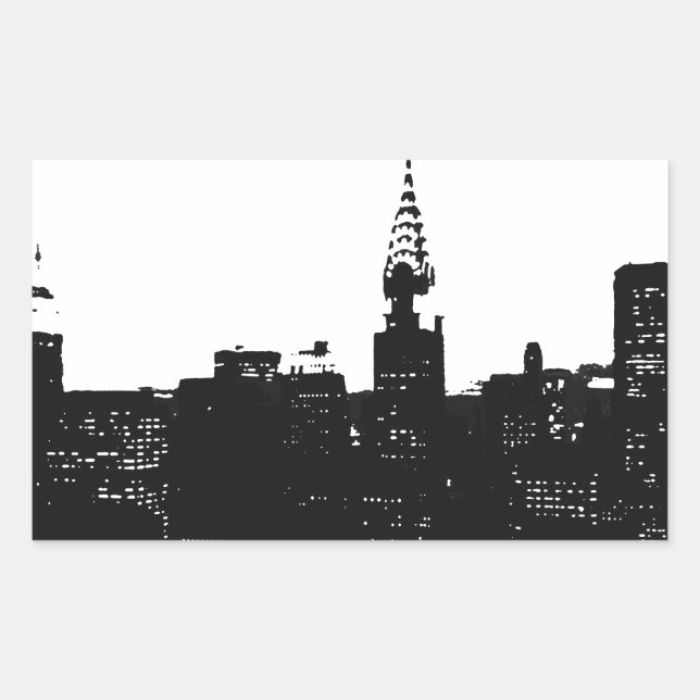 Pegatina Rectangular Pop Art New York Silhouette (Anverso)