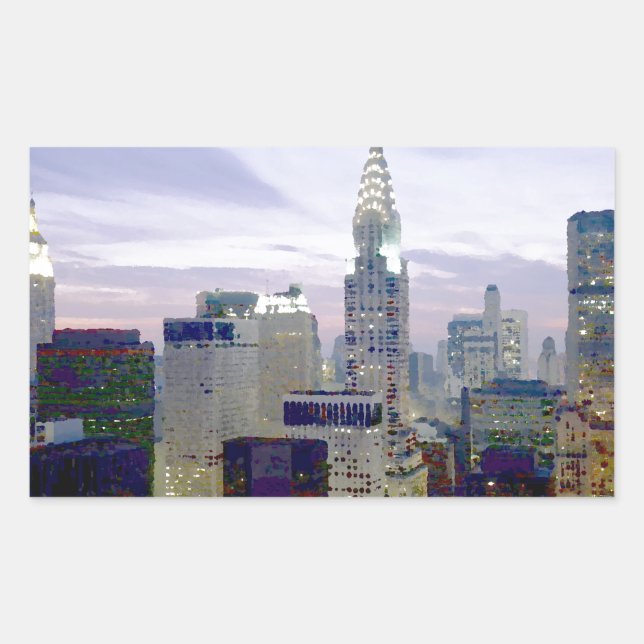 Pegatina Rectangular Pop Art Oil Paint Effect New York (Anverso)