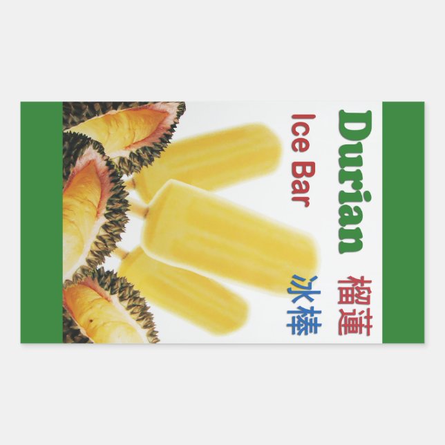 Pegatina Rectangular Popsicle de frutas tropicales Durian Ice Bar (Anverso)