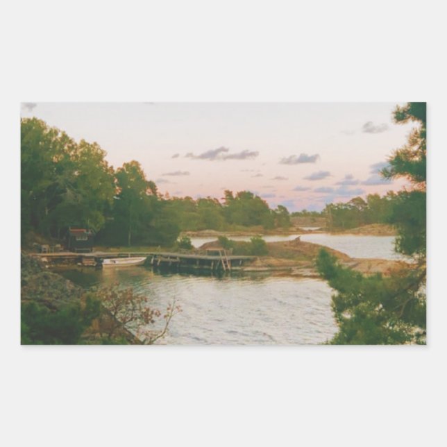 Pegatina Rectangular Por la noche en el archipiélago sueco (Anverso)