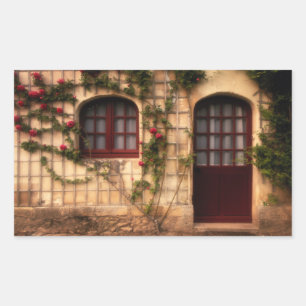 Pegatina Rectangular Pórtico de la casa de la rosa