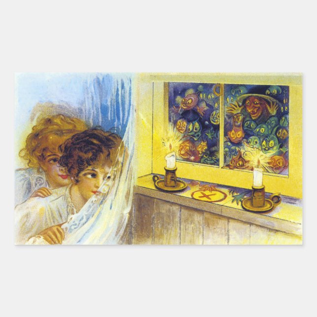 Pegatina Rectangular Postal de Halloween de época (Anverso)