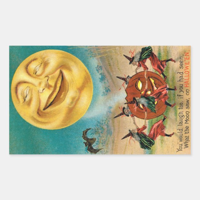 Pegatina Rectangular Postal de Halloween de época (Anverso)