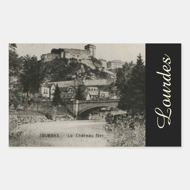 Pegatina Rectangular postal de Lourdes Fort Chateau Francia (Anverso)