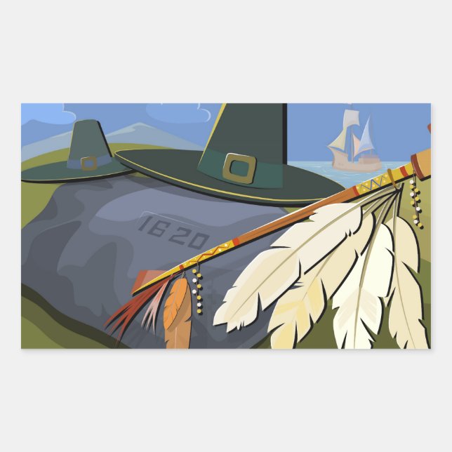 Pegatina Rectangular Postal del Día de Acción de Gracias (Anverso)