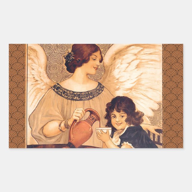 Pegatina Rectangular Póster Antiguo de Ángel de Chocolate Francés: Arte (Anverso)