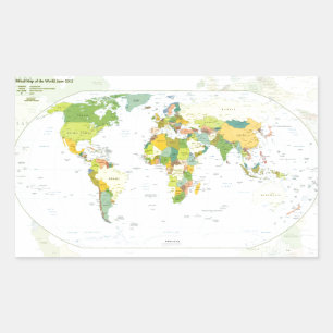 Pegatina Rectangular Póster de Atlas Mapa Mundial Político: Decoración 