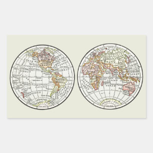 Pegatina Rectangular Póster de Globo de Mapa Mundial de 1916 Vintage He