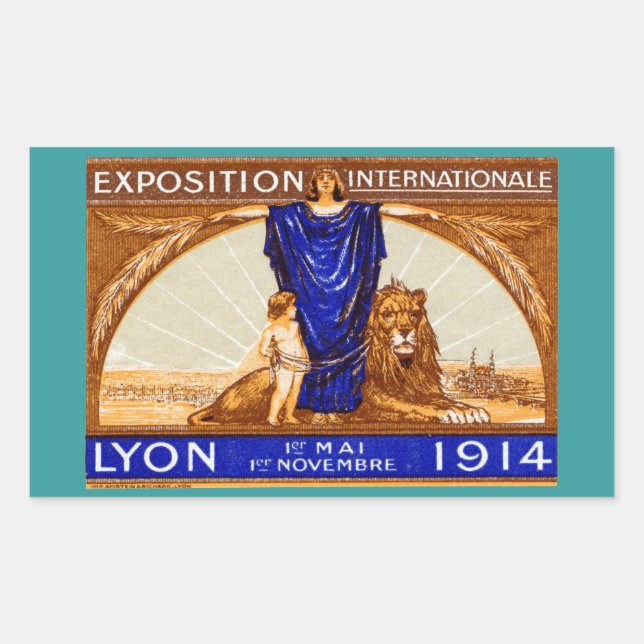 Pegatina Rectangular poster de Lyon International Expo 1914 (Anverso)