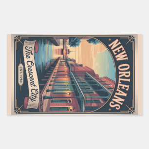 Pegatina Rectangular Póster de viaje retro de Nueva Orleans Luisiana Vi