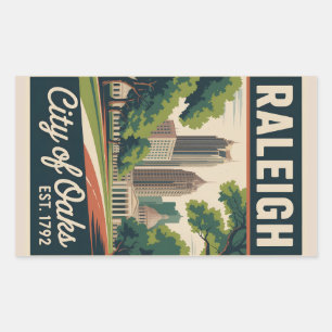 Pegatina Rectangular Póster de viaje retro de Raleigh Carolina del Nort