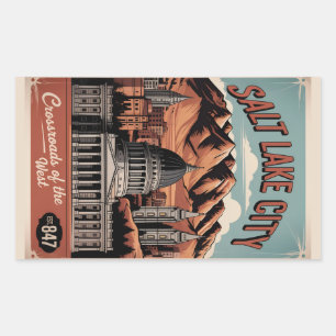 Pegatina Rectangular Póster de viaje retro de Salt Lake City Utah Vinta