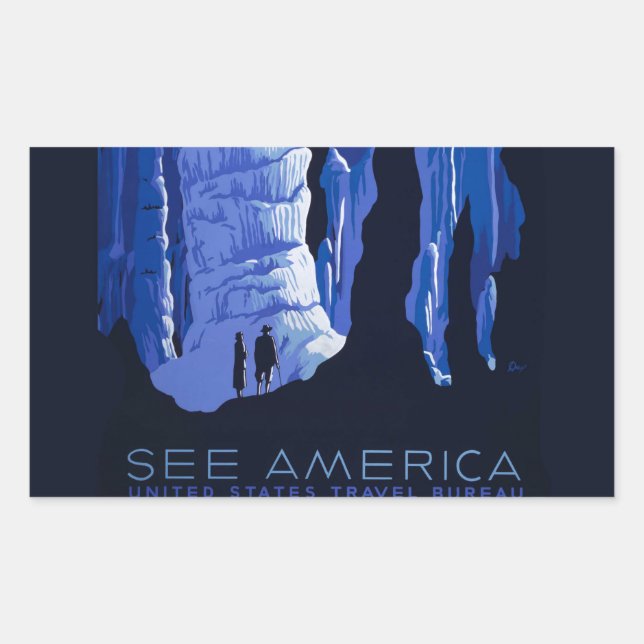 Pegatina Rectangular Poster de Viajes de Cavern Vintage (Anverso)