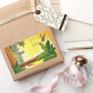 Pegatina Rectangular Poster de Viajes Vintage, Los Ángeles, California