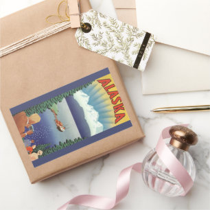 Pegatina Rectangular Poster de Viajes Vintage, Paisaje Escénico Alaska