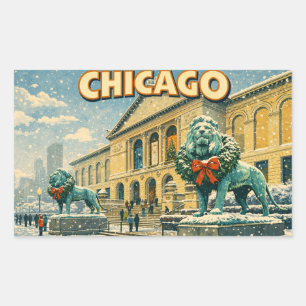 Pegatina Rectangular póster del Instituto de Arte de Chicago en inviern