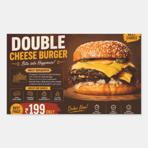 Pegatina Rectangular Póster promocional de Hamburguesa Doble Queso Prem