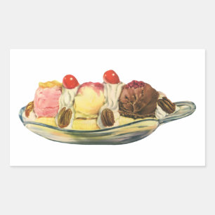 Pegatina Rectangular Postres de comida antiguos, cerezas de banana spli