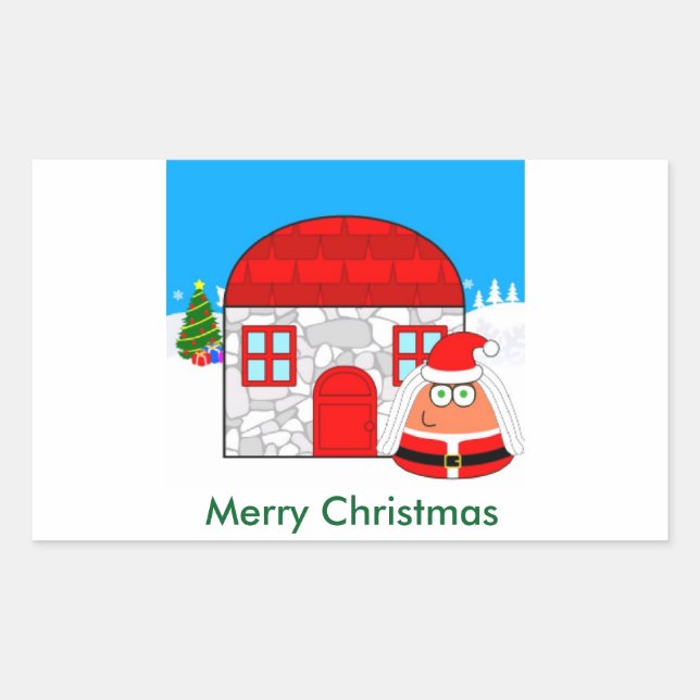 Pegatina Rectangular Pou_Navidades (Anverso)
