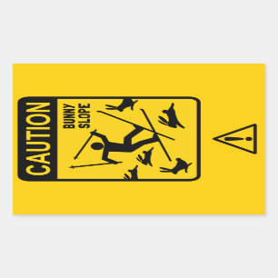 Pegatina Rectangular PRECAUCIÓN: Pendiente de conejos - Señal de advert