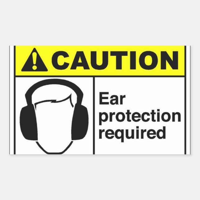 Pegatina Rectangular PRECAUCIÓN Protección auditiva (Anverso)