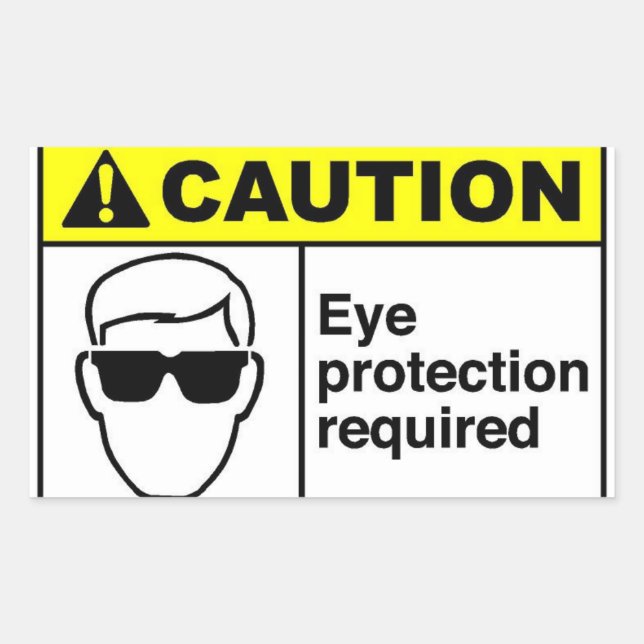 Pegatina Rectangular PRECAUCIÓN Protección de Ojos (Anverso)