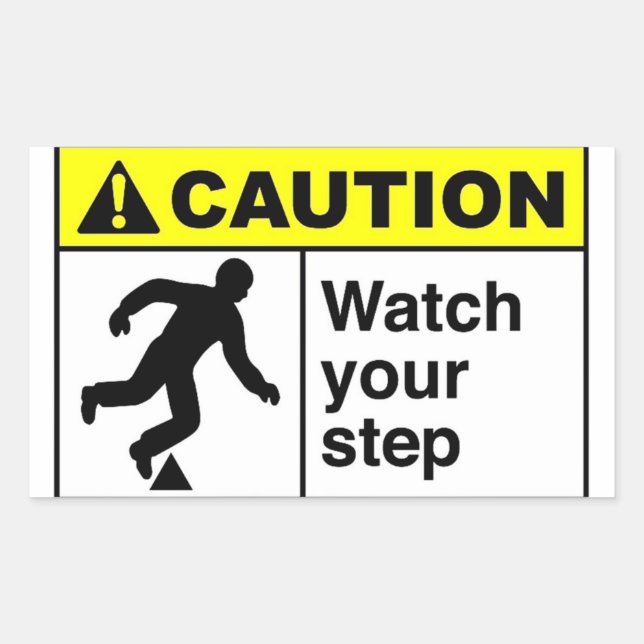 Pegatina Rectangular PRECAUCIÓN Vigilar su paso (Anverso)