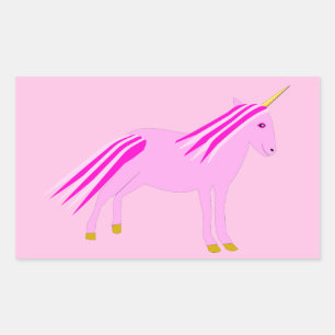 Pegatina Rectangular Precioso Unicornio Niña Rosa