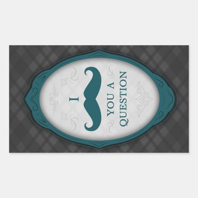 Pegatina Rectangular Pregunta Bash de Mustache Invitaciones Elegantes d (Anverso)