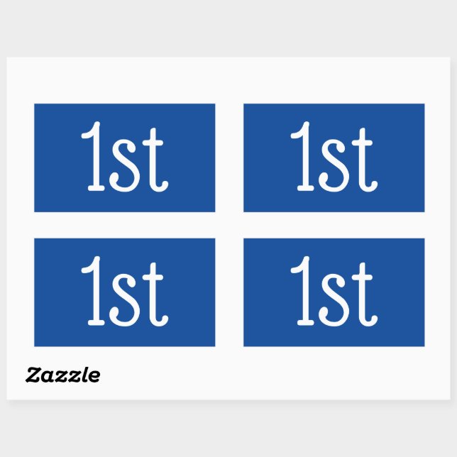 Pegatina Rectangular Premio al ganador del primer primer puesto de azul (Hoja)