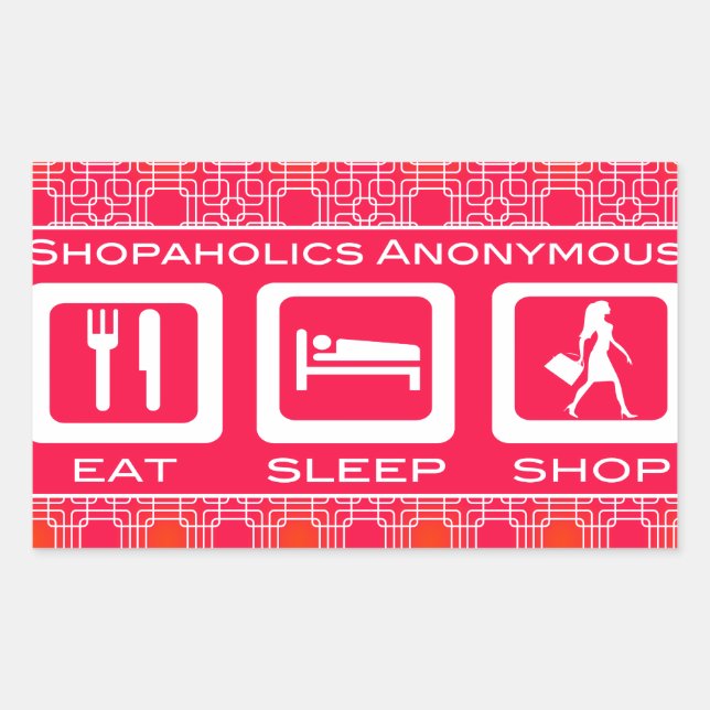 Pegatina Rectangular Premio Pink Funny Shopaholic Eat Sleep Shop (Anverso)