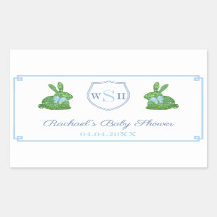 Pegatina Rectangular Preppy Bunny Monogram Baby Shower Gracias Por Favo