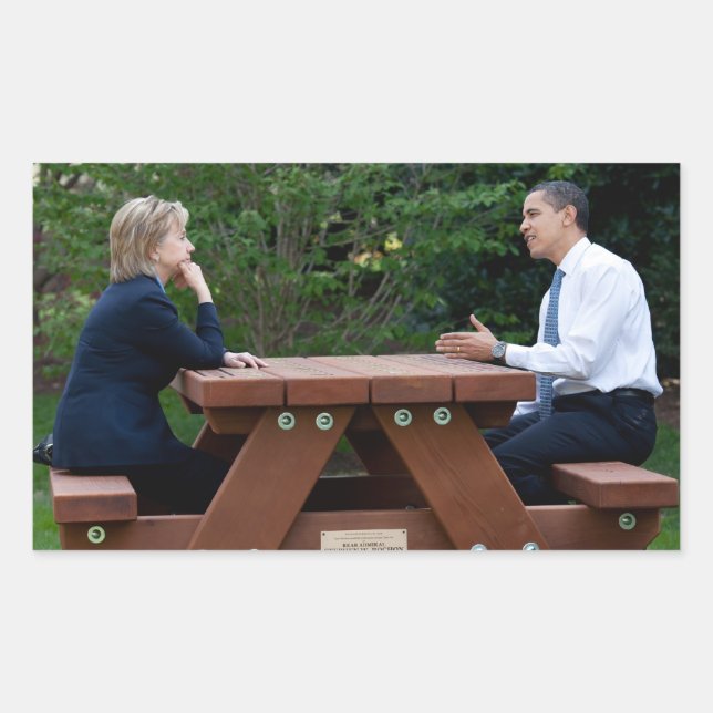 Pegatina Rectangular Presidente Barack Obama y Hillary Clinton (Anverso)