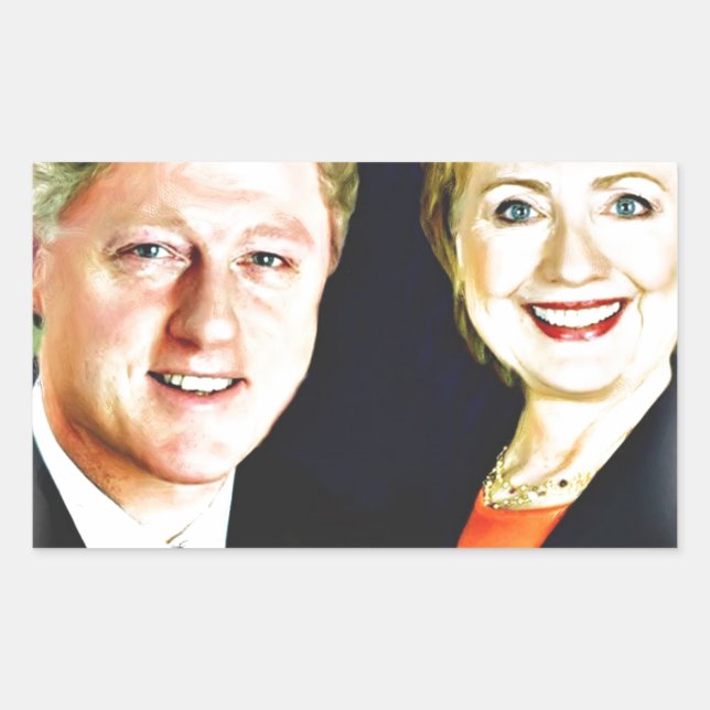 Pegatina Rectangular Presidente Bill Clinton y Presidente Hillary Clint (Anverso)