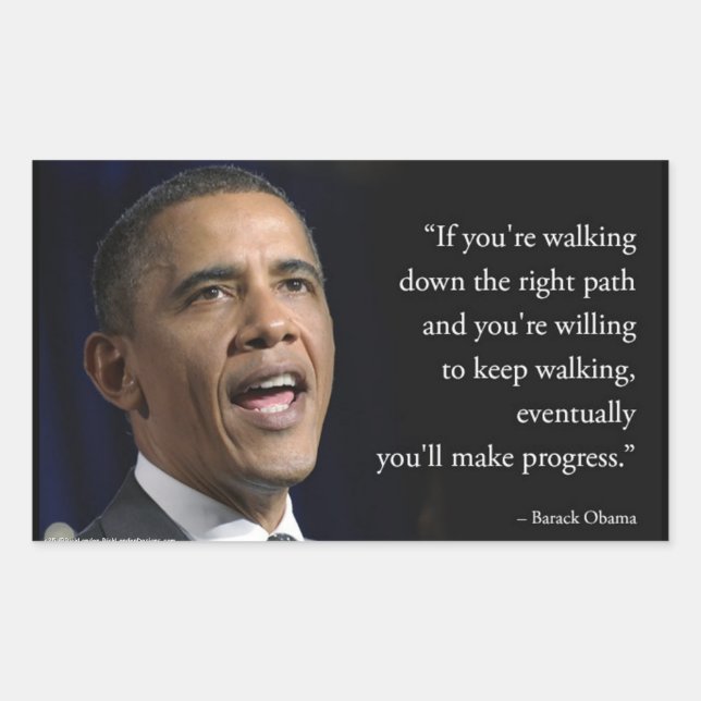Pegatina Rectangular Presidente Obama y cita "Hacer Progreso"  (Anverso)