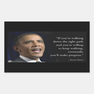Pegatina Rectangular Presidente Obama y cita "Hacer Progreso"