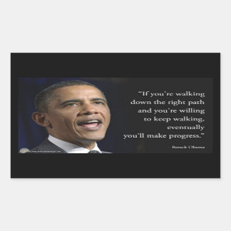 Pegatina Rectangular Presidente Obama y cita "Hacer Progreso"