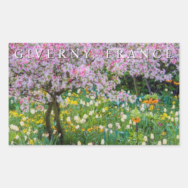 Pegatina Rectangular Primavera en el jardín de Claude Monet (Anverso)
