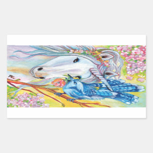Pegatina Rectangular Primavera Unicornio y Jay
