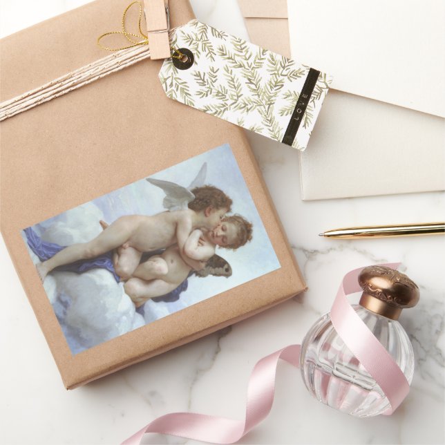 Pegatina Rectangular Primer Beso de Bouguereau, Ángeles Victorianos Ant (Regalar)