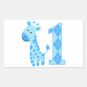 Pegatina Rectangular Primer cumpleaños de la jirafa azul