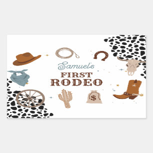 Pegatina Rectangular Primer cumpleaños de Rodeo Wild West Boy