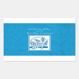 Pegatina Rectangular Primera comunión de Godson, Trigo, Uvas Azules