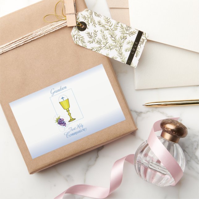 Pegatina Rectangular Primera comunión de nietos, cáliz con anfitrión (Regalar)