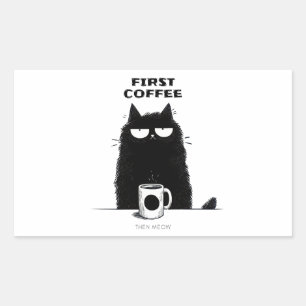 Pegatina Rectangular Primero Café Luego Maullido – Amante del Café y Ga