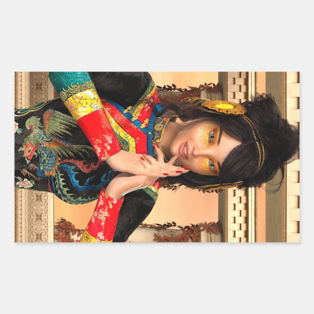 Pegatina Rectangular Princesa de China (Anverso)