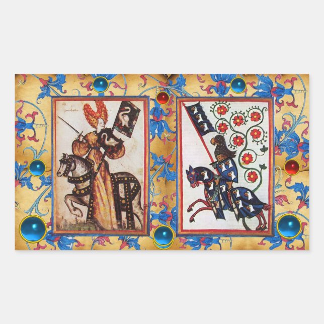 PEGATINA RECTANGULAR PRINCESA PENTHESILEA Y AZUL KNIGHT EN HORSEBACO (Anverso)