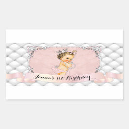 Pegatina Rectangular Princesa Rubor Rosado Diamantes Perlas